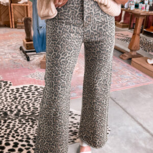 Jean Marrón Animal Print Leopardo Deshilachado Borde Pierna