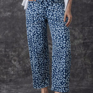 Jean Azul Animal Print Leopardo Estampado Cordón Elástico
