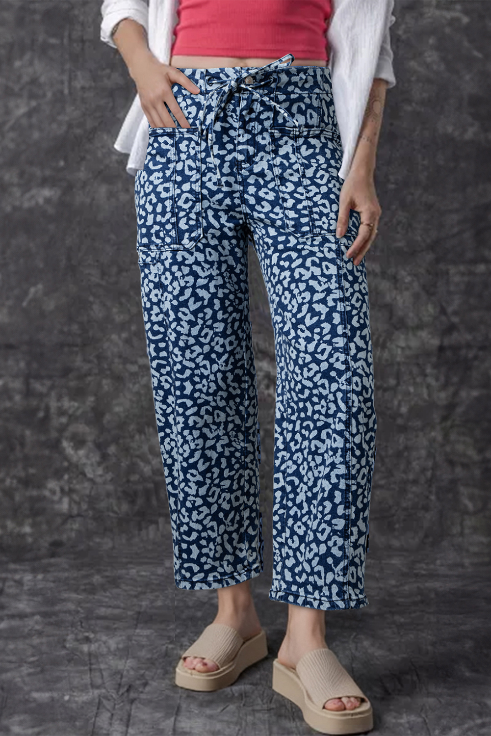 Jean Azul Animal Print Leopardo Estampado Cordón Elástico