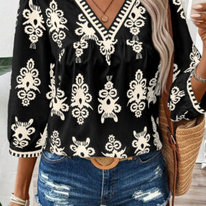 Blusa Negro Manga 3/4 Escote V
