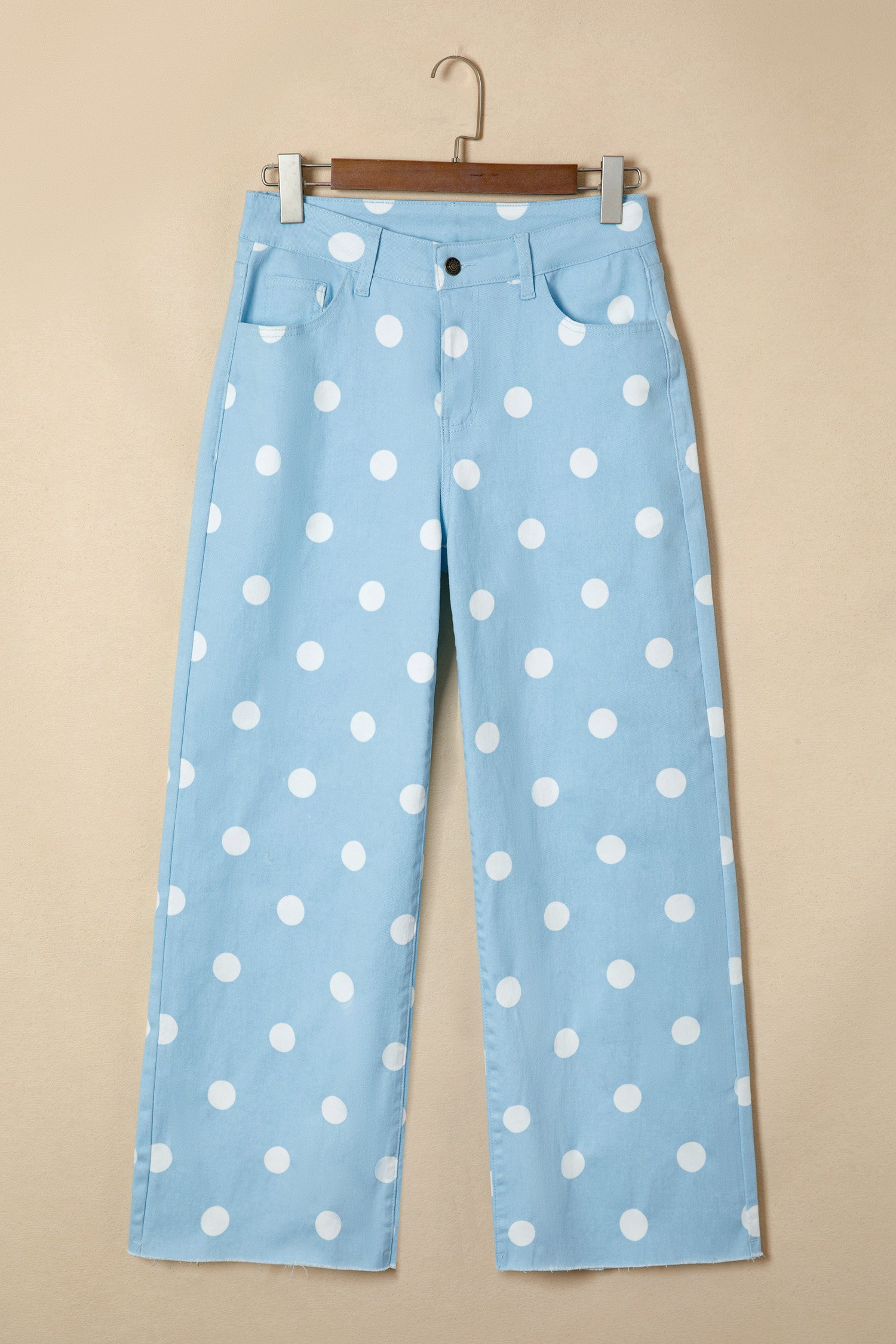 Jean Celeste Lunares Estampado Crudo Ruedo Relajado - Image 3