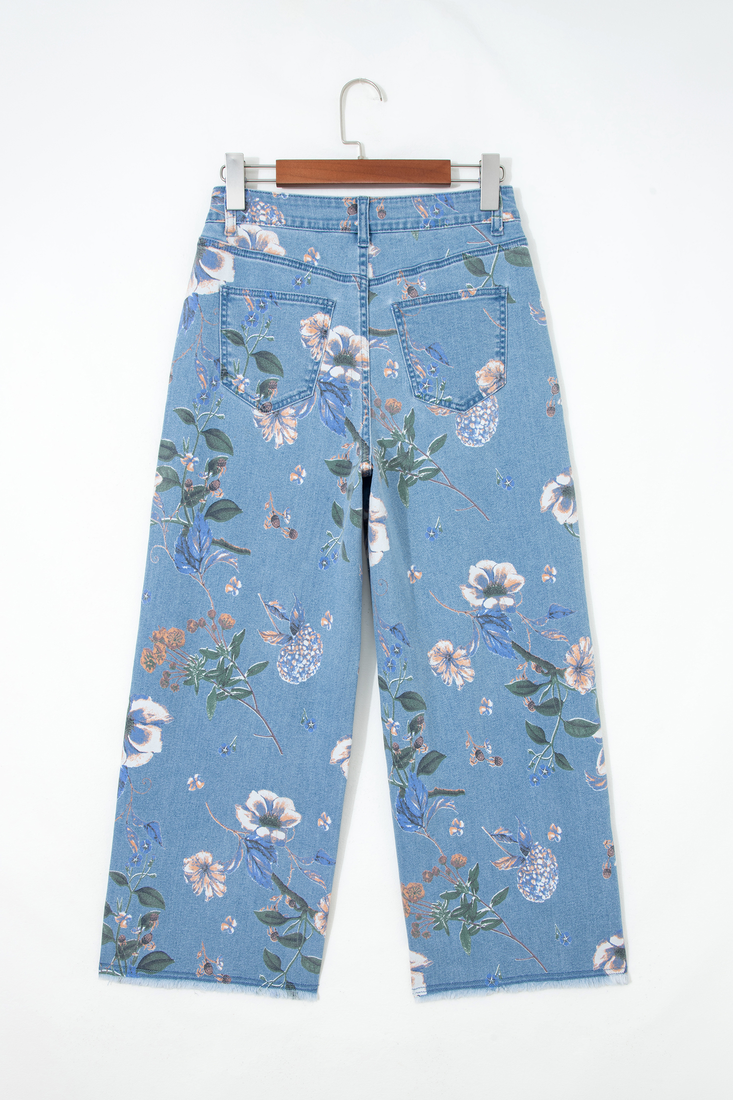 Jean Celeste Retro Floral Estampado Deshilachado Ruedo - Image 5