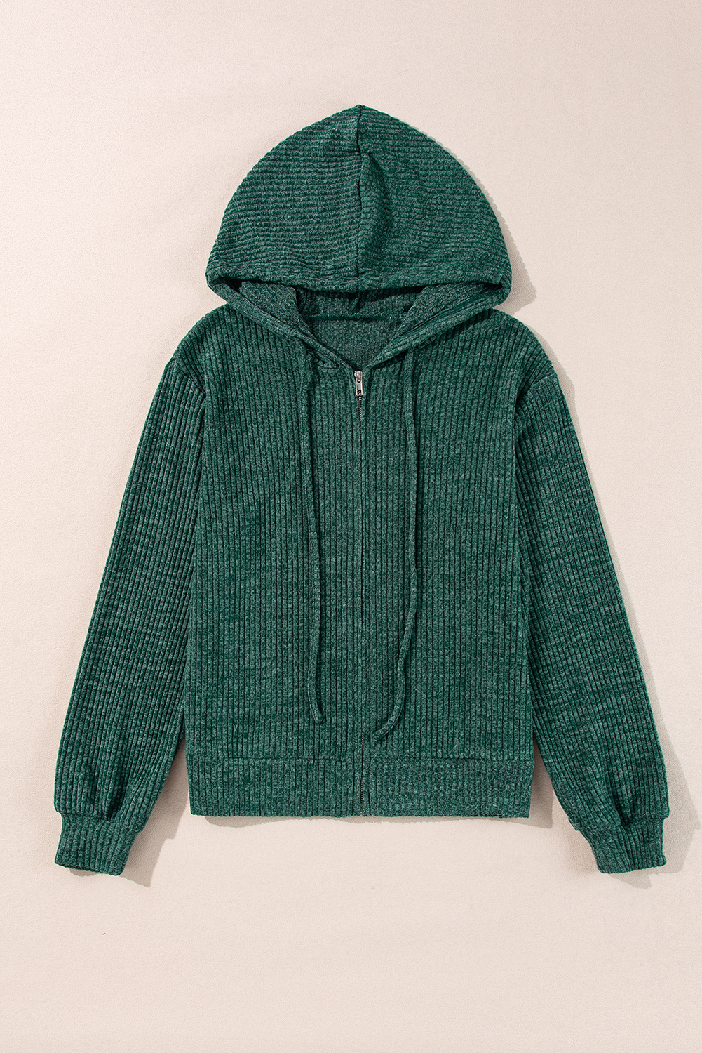 Hoodie Verde Pino Acanalado Con Cierre - Image 6