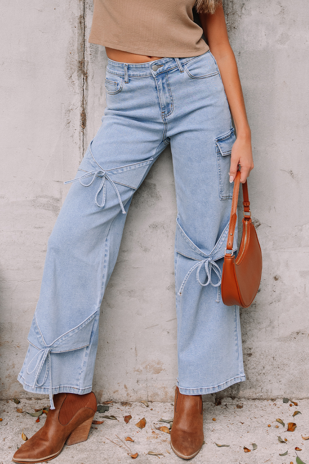 Jean Azul Moño Decorativo Boyfriend Cargo