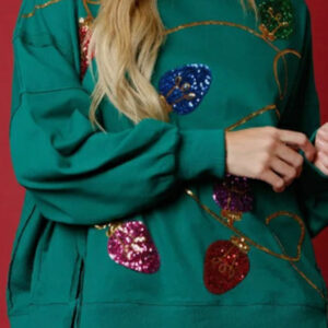 Buzo Verde Oscuro Con Lentejuelas Oversize