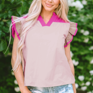 Blusa Rosa Con Volados Escote V