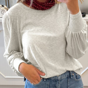 Top Beige Avena Manga Abullonada