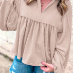 Blusa Pergamino Manga Globo Estilo Babydoll Escote V