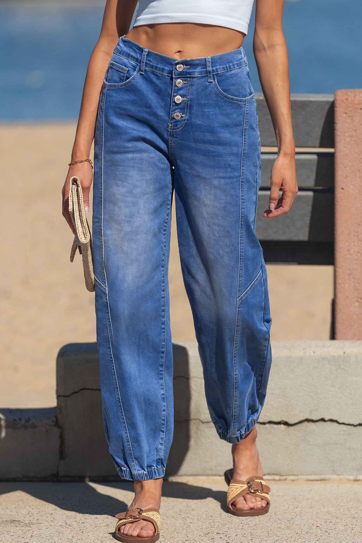 Jean Azul 4 Botones Delantero Tapered Casual Suelto Calce - Image 4