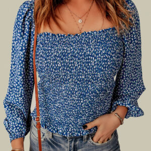 Top Azul Floral Escote Cuadrado
