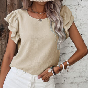 Blusa Beige Con Volados Manga Corta