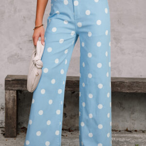 Jean Celeste Lunares Estampado Crudo Ruedo Relajado