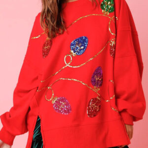 Buzo Rojo Tomate Con Lentejuelas Oversize
