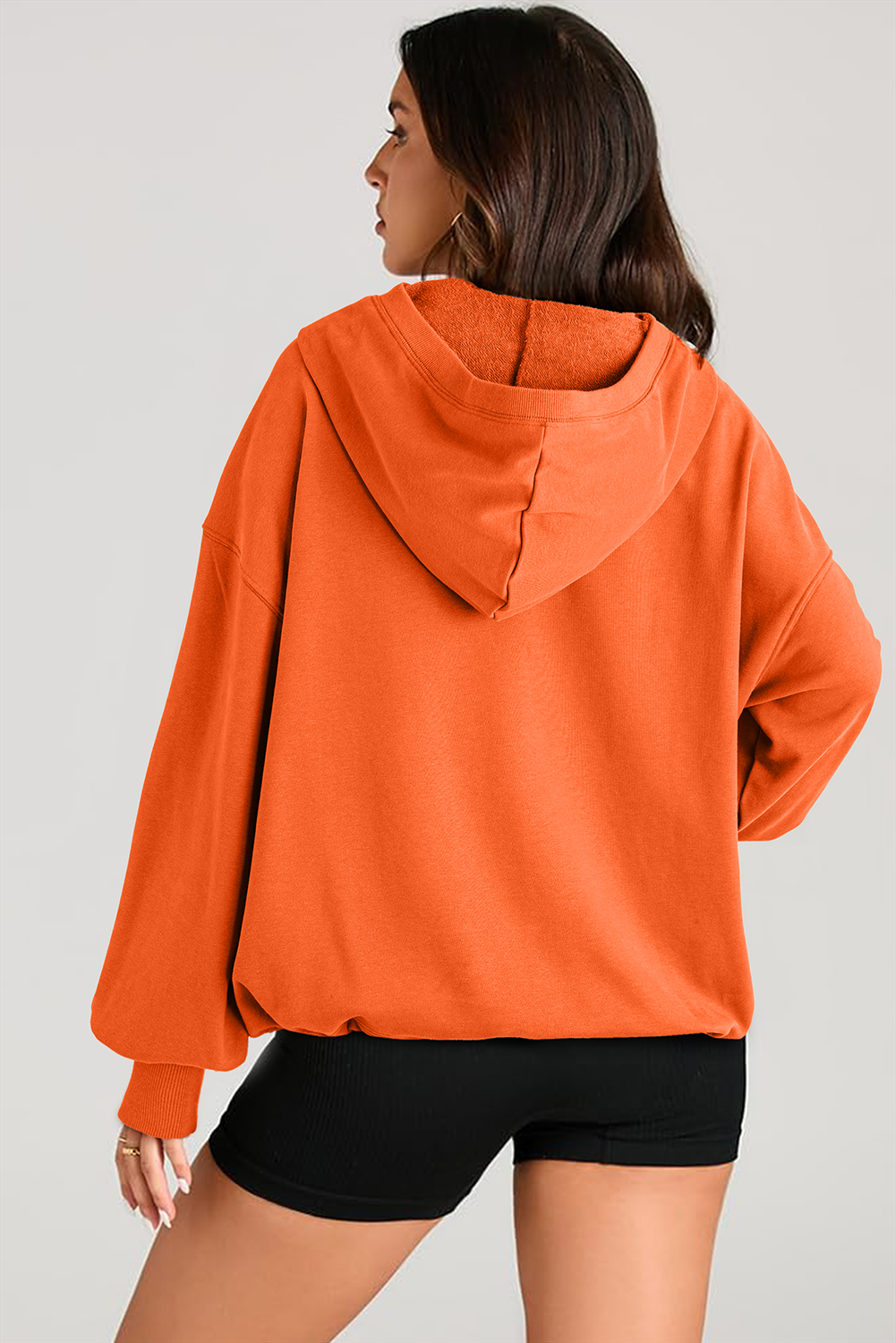 Hoodie Naranja Bolsillo Canguro Oversize Con Cierre - Image 2