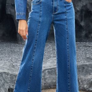 Jean Oscuro Azul Liso Con Costura Detalle Oxford Al Tobillo