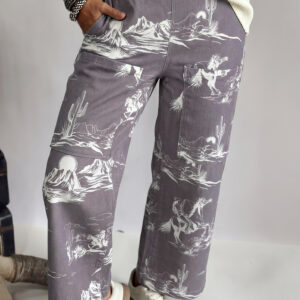Jean Gris Salvaje Riding Vintage Estampado Relajado