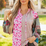 Blusa Rosa Floral Manga Globo