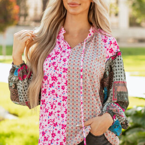 Blusa Rosa Floral Manga Globo