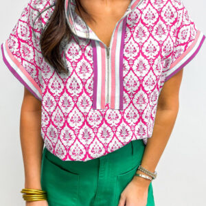 Blusa Rosa Estilo Western Manga Corta Con Cuello