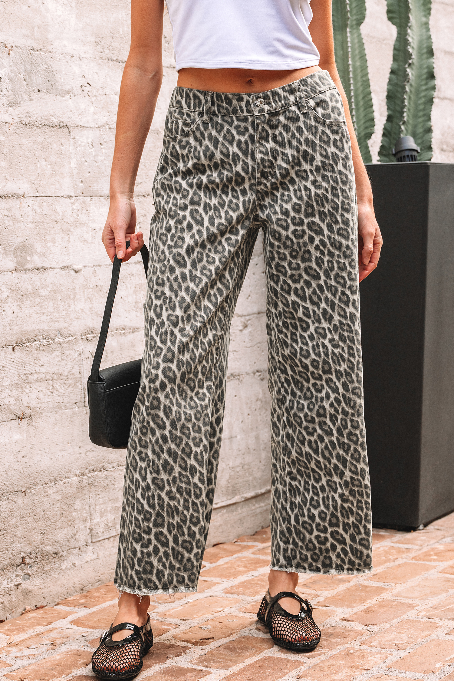 Jean Amarillo Animal Print Leopardo Recto Suelto Pierna