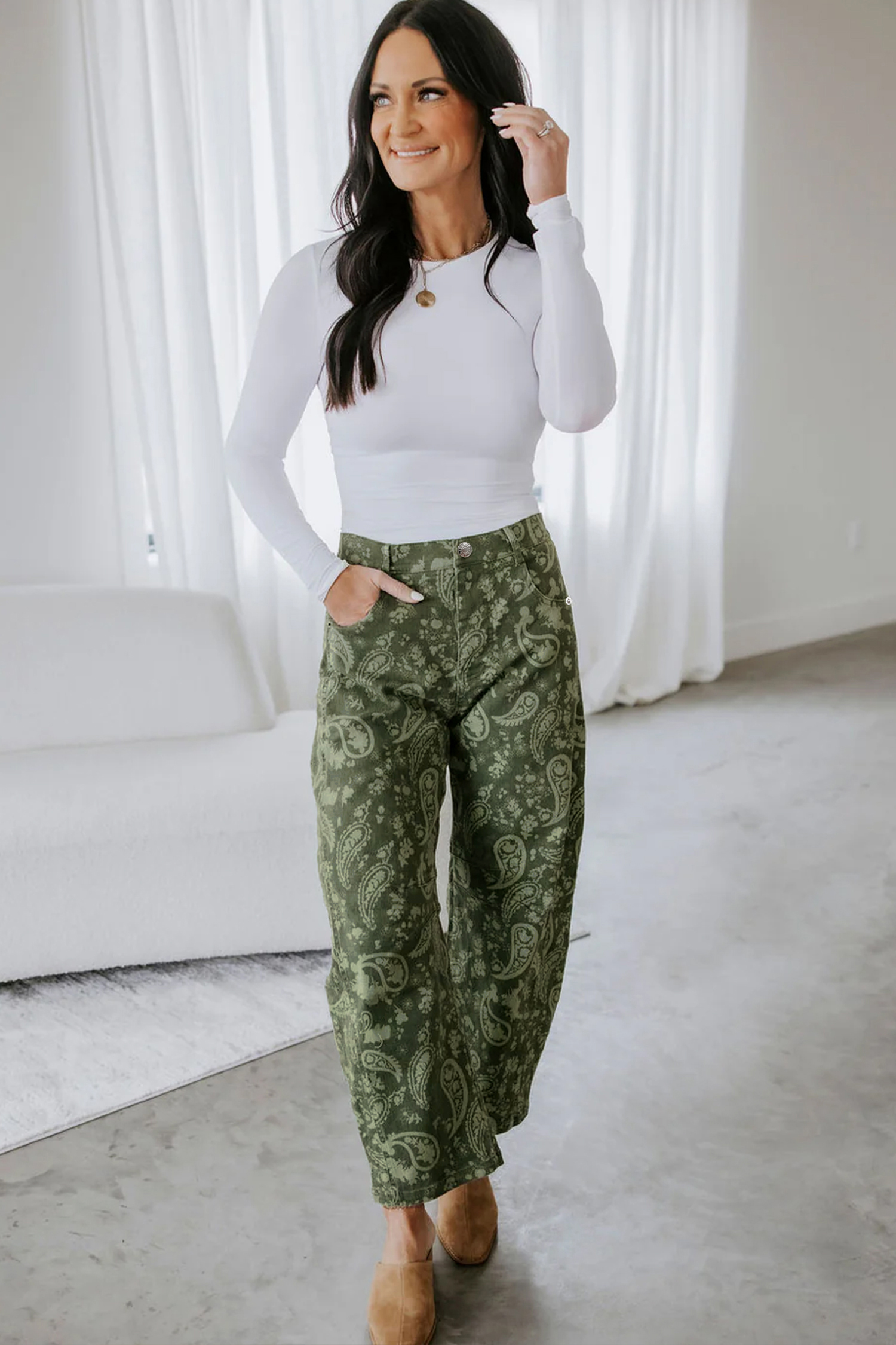 Jean Verde Paisley Estampado Harem - Image 6