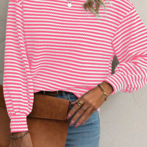 Top Rosa a Rayas Cuello Redondo