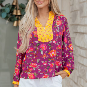 Blusa Rosa Floral Escote V