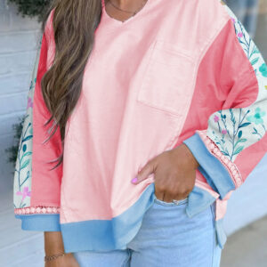 Top Rosa Claro Floral Cuello Solapa