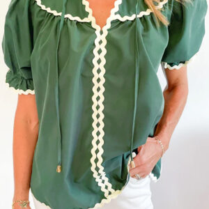 Blusa Verde Neblina Manga Corta Escote con Abertura