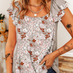 Blusa Gris Con Volados Escote Cuadrado