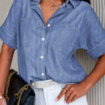 Camisa Azul Estilo Jean Manga Corta Con Cuello