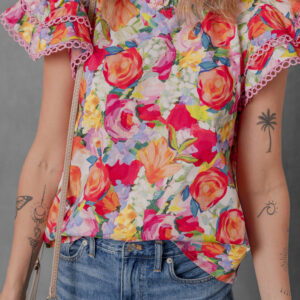 Blusa Multicolor Con Volados Manga Corta