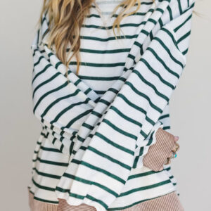 Buzo Blanco a Rayas Patchwork Cuello Redondo