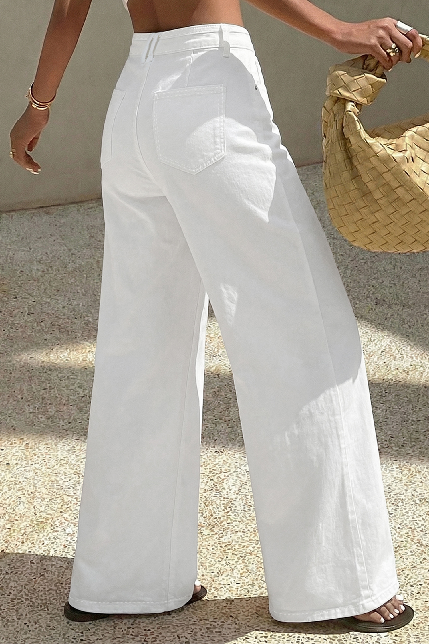 Jean Blanco Liso Color Suelto Casual - Image 3
