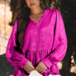 Blusa Rojo Rosado Metalizado Manga Abullonada