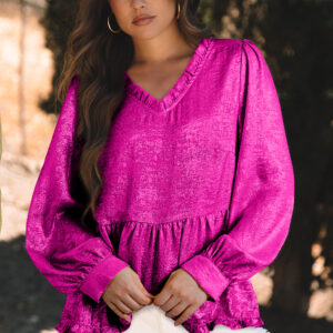 Blusa Rojo Rosado Metalizado Manga Abullonada