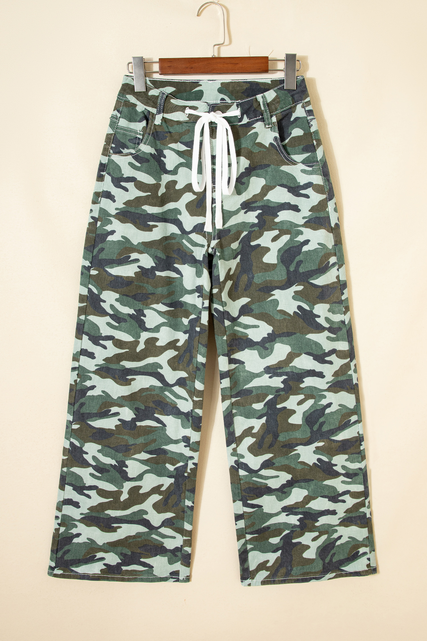 Jean Verde Camuflado Estampado Pierna Ancha Cordón - Image 4