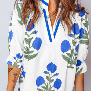 Blusa Azul Celeste Manga 3/4 Escote V