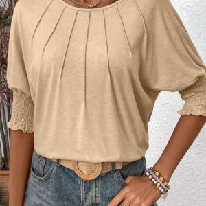 Blusa Damasco Plisado Manga Corta