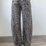 Jean Negro Animal Print Leopardo Estampado Tiro Alto Barrel