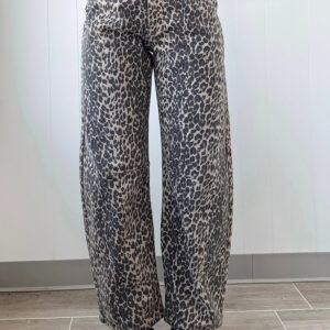 Jean Negro Animal Print Leopardo Estampado Tiro Alto Barrel