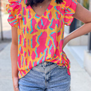 Blusa Naranja Con Volados Escote V