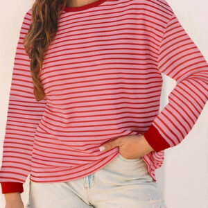 Camisa Rosa a Rayas Cuello Redondo