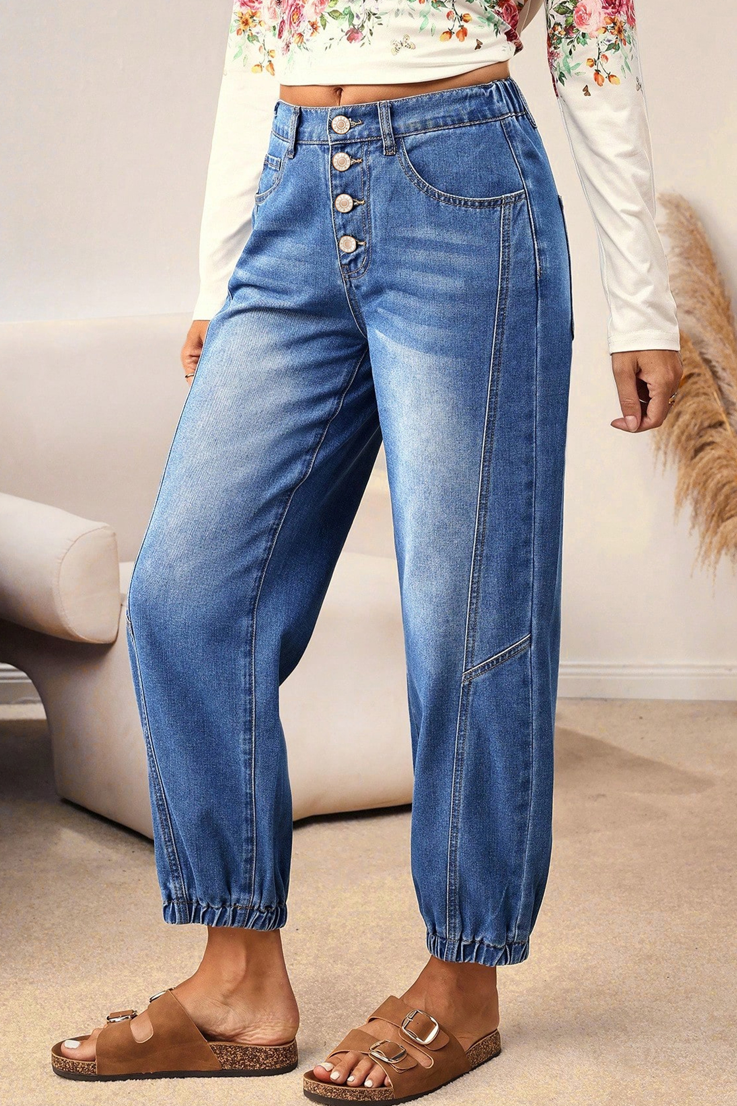 Jean Azul 4 Botones Delantero Tapered Casual Suelto Calce - Image 3