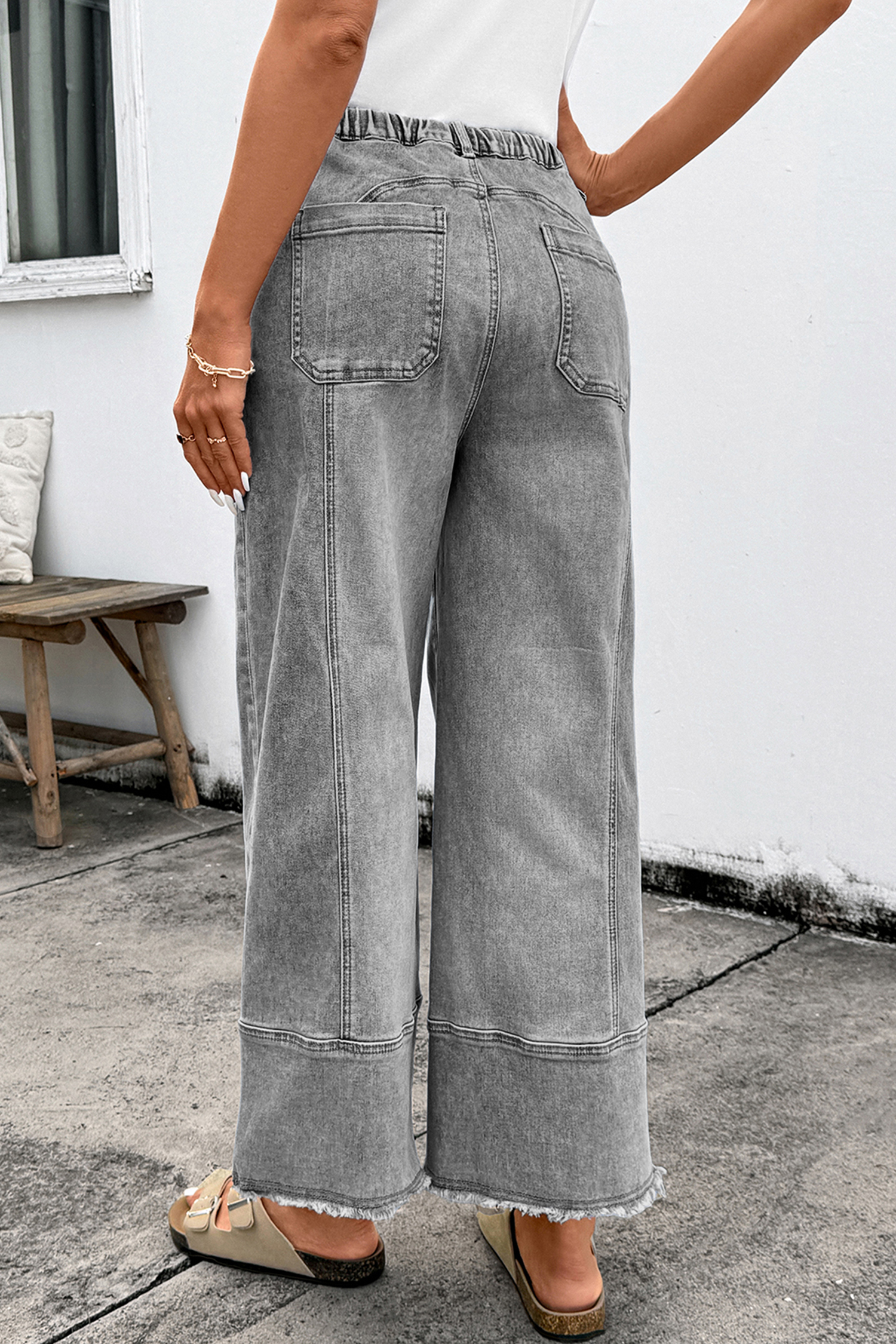Jean Gris Cordón Con Costura Detalle Crudo Ruedo Pierna - Image 2