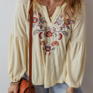 Blusa Damasco Floral Escote V