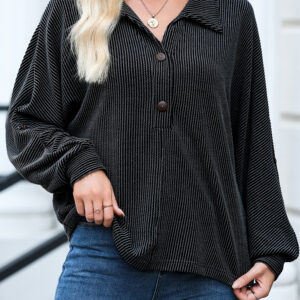 Top Negro Acanalado Oversize Con Cuello