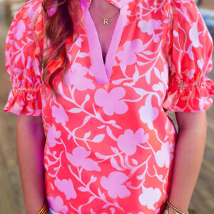 Blusa Rojo Con Volados Manga Corta Escote V