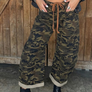 Jean Multicolor Camuflado Estampado Retro Con Ojales Con