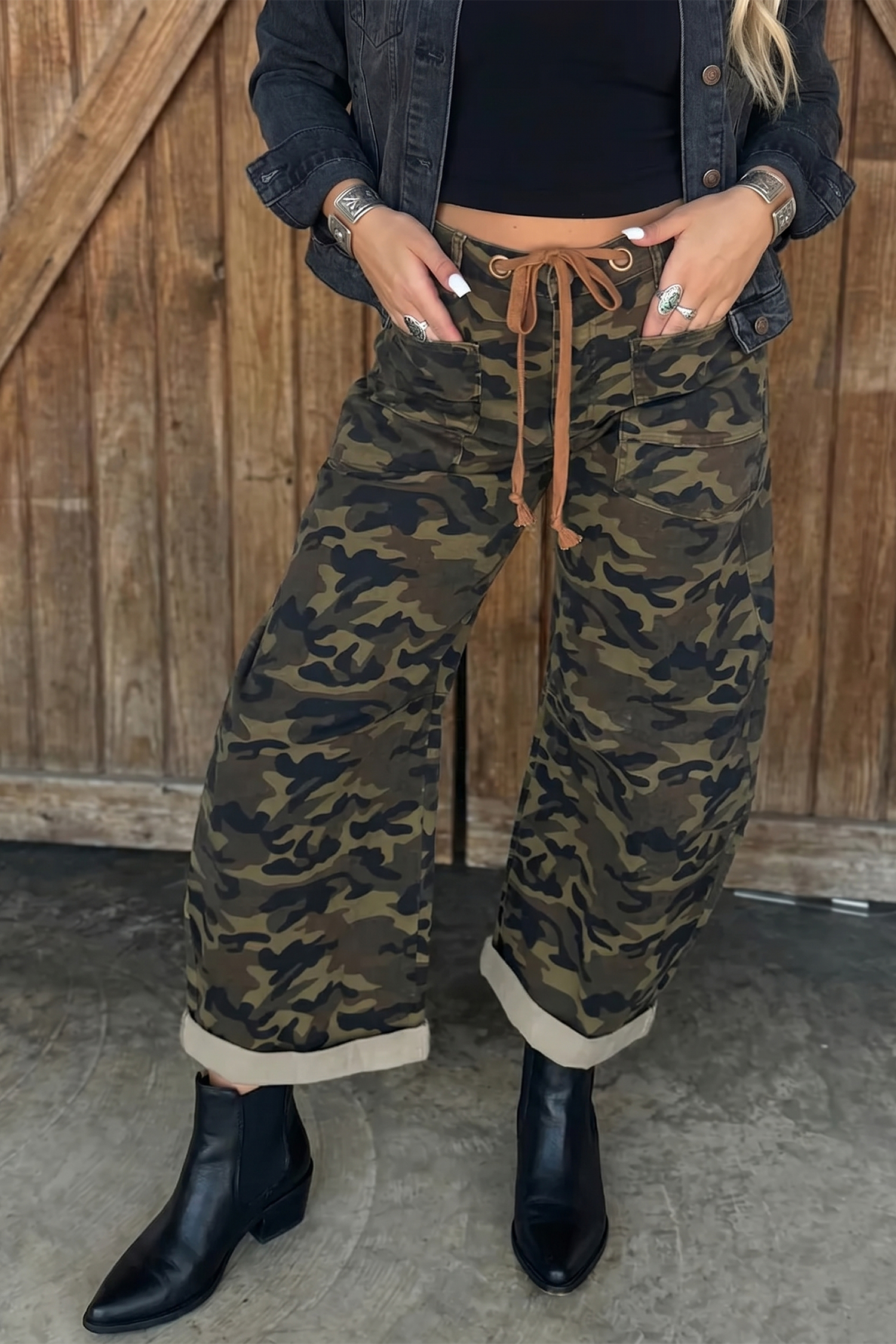 Jean Multicolor Camuflado Estampado Retro Con Ojales Con